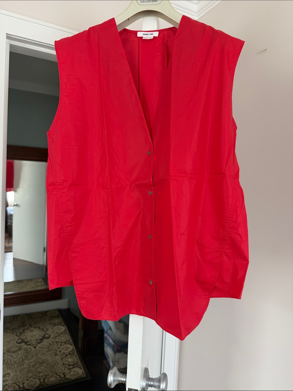 Helmut Lang  red cotton Chintz Shirting Infrared sleeveless Shirt Size L